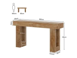 Mesa de console retangular com 160 cm de comprimento, Mesa baixa atrás do sofá para entrada (Natural)