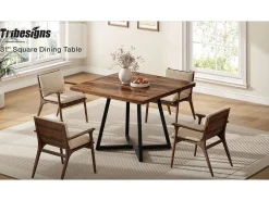Mesa de Cozinha para 4 Pessoas, Mesa de Sala de Jantar Pequena com Pés Metálicos em Estilo Industrial, 80 x 80 x 75 cm