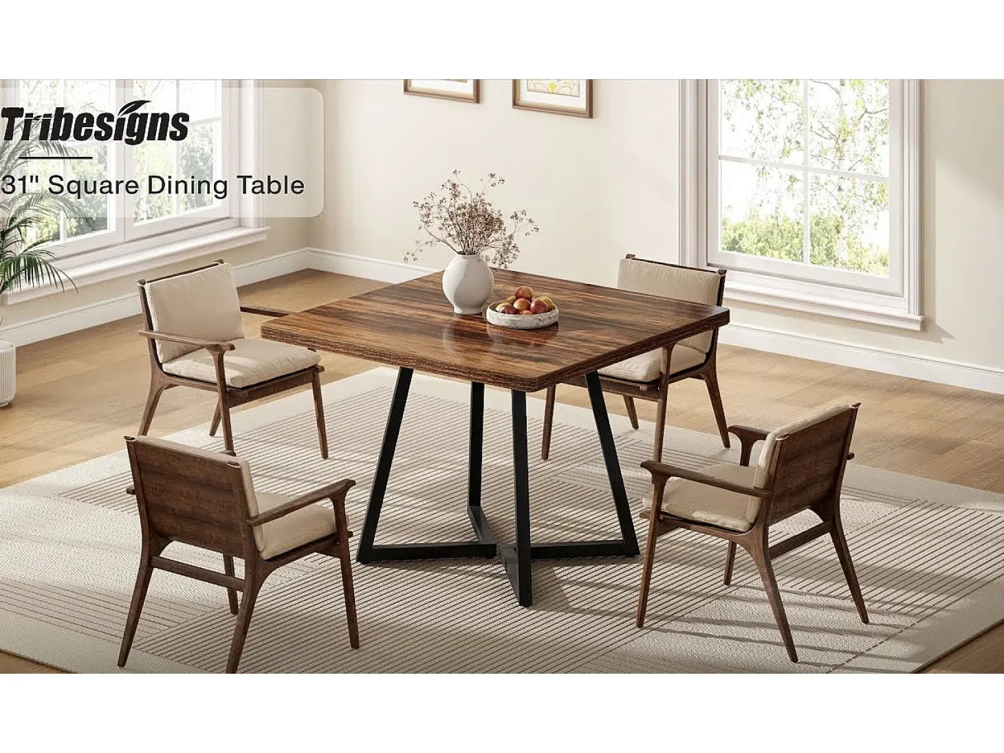 Mesa de Cozinha para 4 Pessoas, Mesa de Sala de Jantar Pequena com Pés Metálicos em Estilo Industrial, 80 x 80 x 75 cm