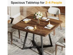 Mesa de Cozinha para 4 Pessoas, Mesa de Sala de Jantar Pequena com Pés Metálicos em Estilo Industrial, 80 x 80 x 75 cm