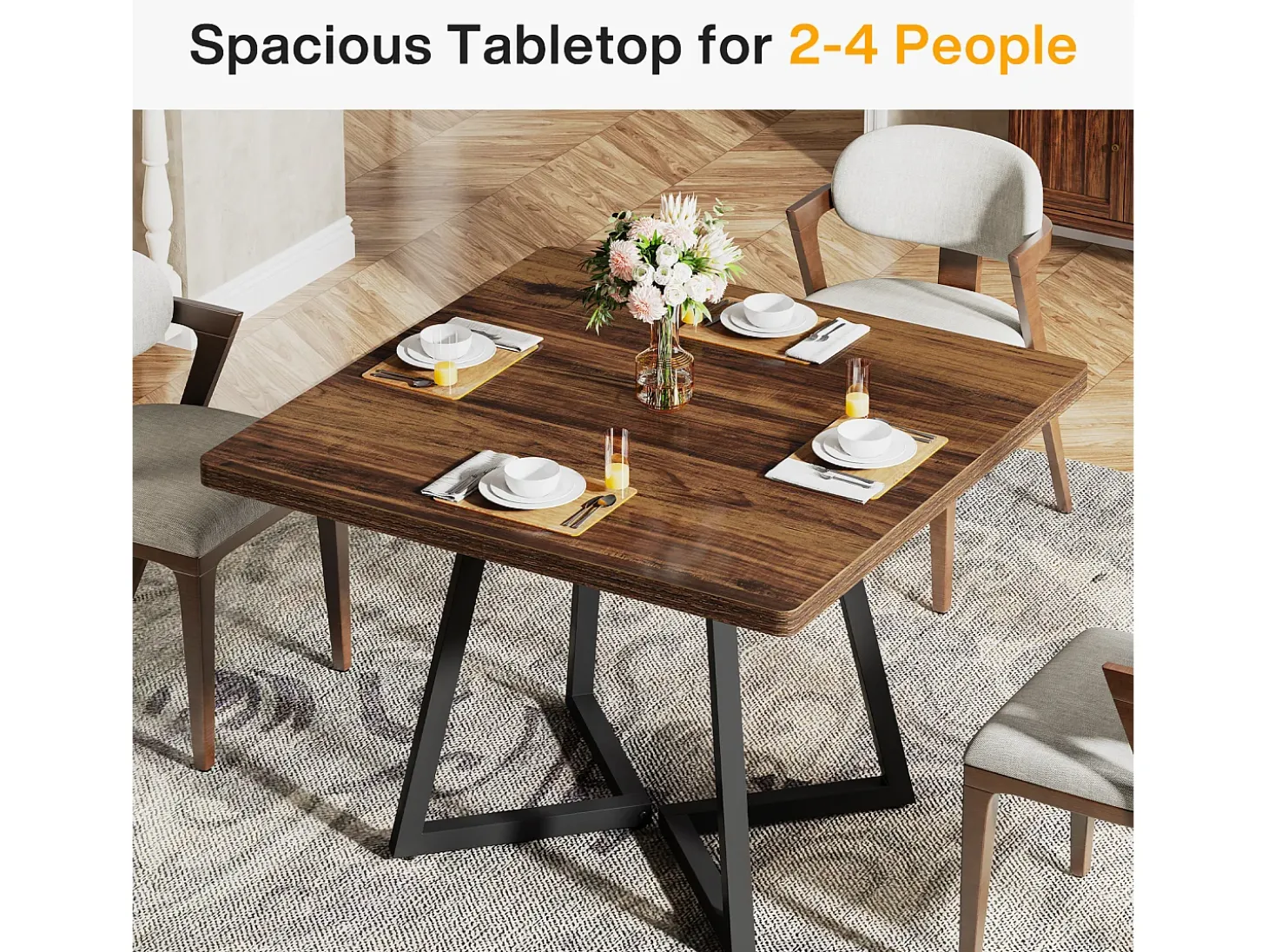 Mesa de Cozinha para 4 Pessoas, Mesa de Sala de Jantar Pequena com Pés Metálicos em Estilo Industrial, 80 x 80 x 75 cm