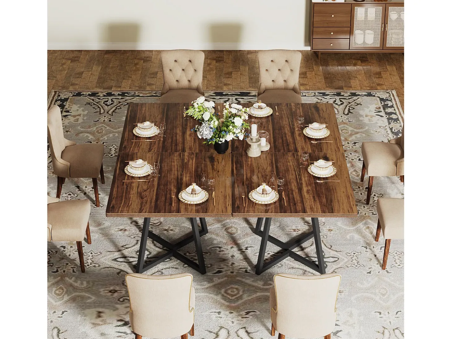 Mesa de Cozinha para 4 Pessoas, Mesa de Sala de Jantar Pequena com Pés Metálicos em Estilo Industrial, 80 x 80 x 75 cm