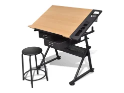 Mesa de desenho com tampo inclinável/banco/2 gavetas