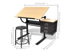 Mesa de desenho inclinável com banco