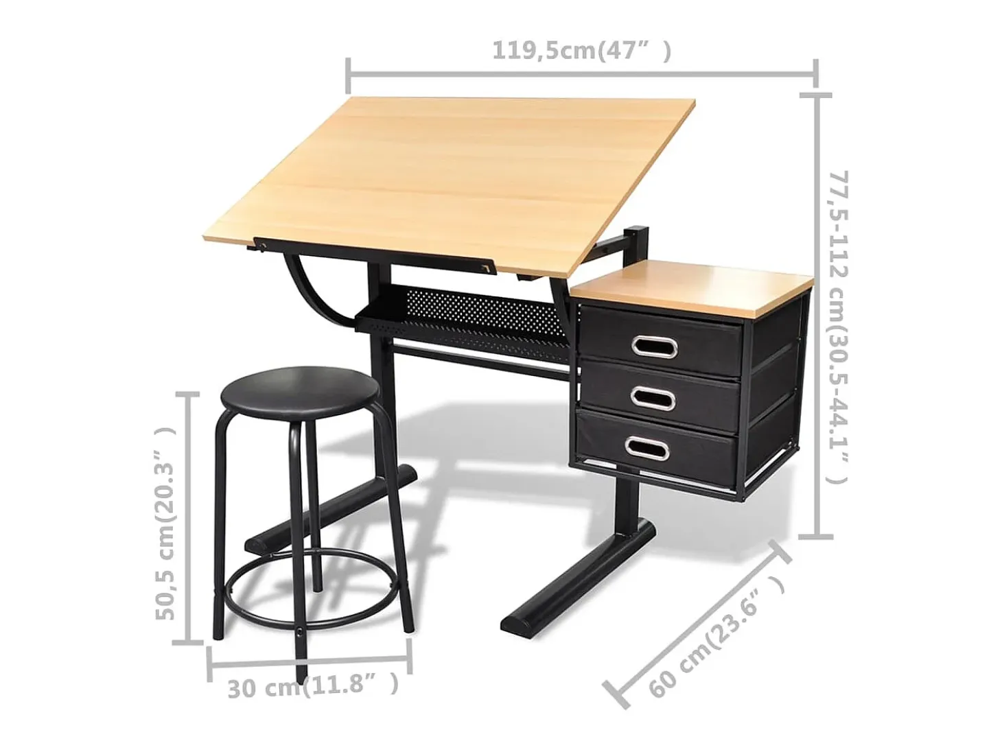 Mesa de desenho inclinável com banco