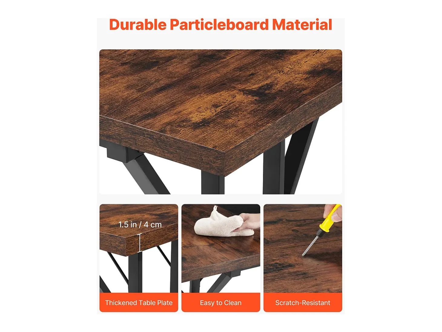 Mesa de Direção SucceBuy 180 x 80 cm, Grande Mesa para Computador Moderna e Simples, Mesa de Estudo em Madeira com Estrutura de Metal, Carga 68 kg, Marrom e Preto