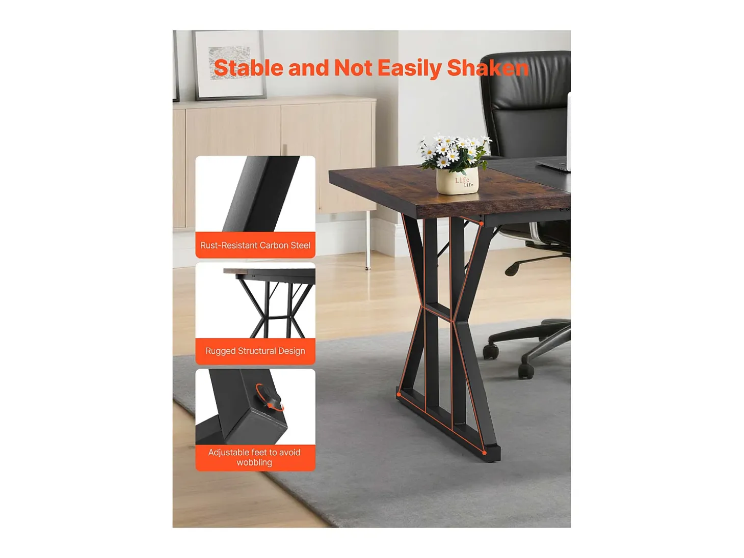 Mesa de Direção SucceBuy 180 x 80 cm, Grande Mesa para Computador Moderna e Simples, Mesa de Estudo em Madeira com Estrutura de Metal, Carga 68 kg, Marrom e Preto