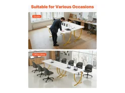 Mesa de Direção SucceBuy 160 x 80 cm, Grande Mesa para Computador Moderna, Mesa de Estudo em Aço Q195 e Placas de Partículas, Carga 158 kg, Branco