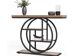 Mesa de entrada de 4 andares atrás do sofá, mesa de sofá em estilo farmhouse de 105 cm para o sala de estar, mesa de entrada para a entrada da casa