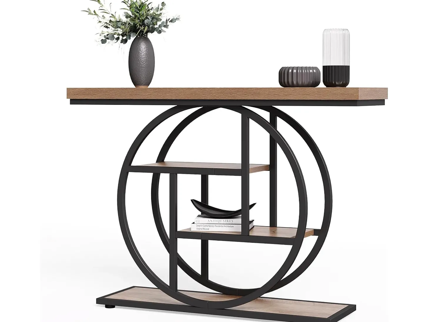 Mesa de entrada de 4 andares atrás do sofá, mesa de sofá em estilo farmhouse de 105 cm para o sala de estar, mesa de entrada para a entrada da casa