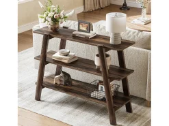 Mesa de entrada de 105 cm, Mesas de console, Mesa para sofá de 3 níveis, estreita e comprida com prateleiras de armazenamento abertas