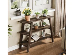 Mesa de entrada de 105 cm, Mesas de console, Mesa para sofá de 3 níveis, estreita e comprida com prateleiras de armazenamento abertas