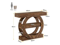 Mesa de entrada estreita de três andares rústica com prateleiras de armazenamento, mesa para sofá de 105 cm para atrás do sofá