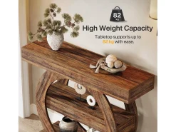 Mesa de entrada estreita de três andares rústica com prateleiras de armazenamento, mesa para sofá de 105 cm para atrás do sofá