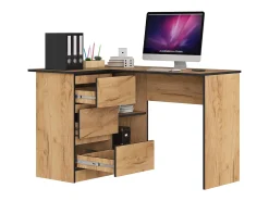 Mesa de Escritório de Canto B16 124cm Esquerda 3 Gavetas Carvalho Craft