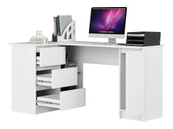 Mesa de Escritório de Canto B20, Esquerda, Branca, com Gavetas e Prateleiras, Padrão Moderno, Acabamento Fosco, Montagem DIY