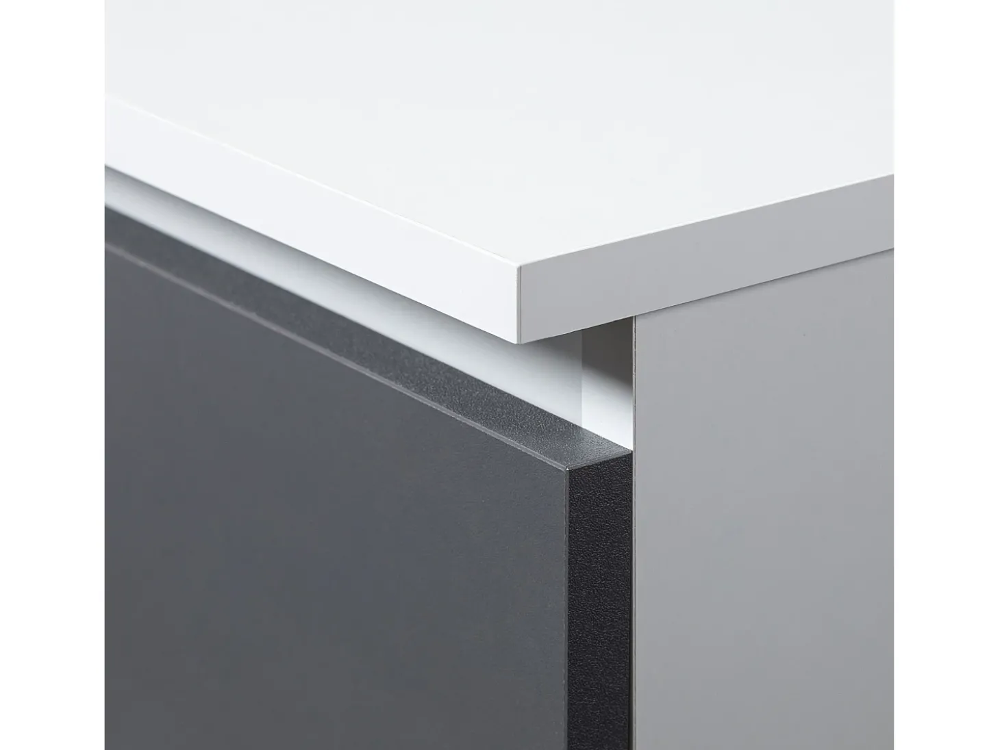 Mesa de Escritório de Canto B20 Direita Branco/ Cinza com Gavetas e Prateleiras