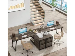 Mesa de escritório em forma de L, mesa de computador para canto reversível com 3 gavetas para arquivos