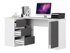 Mesa de Escritório em L com Gavetas Esquerda Mod. B20 - Branca e Cinza