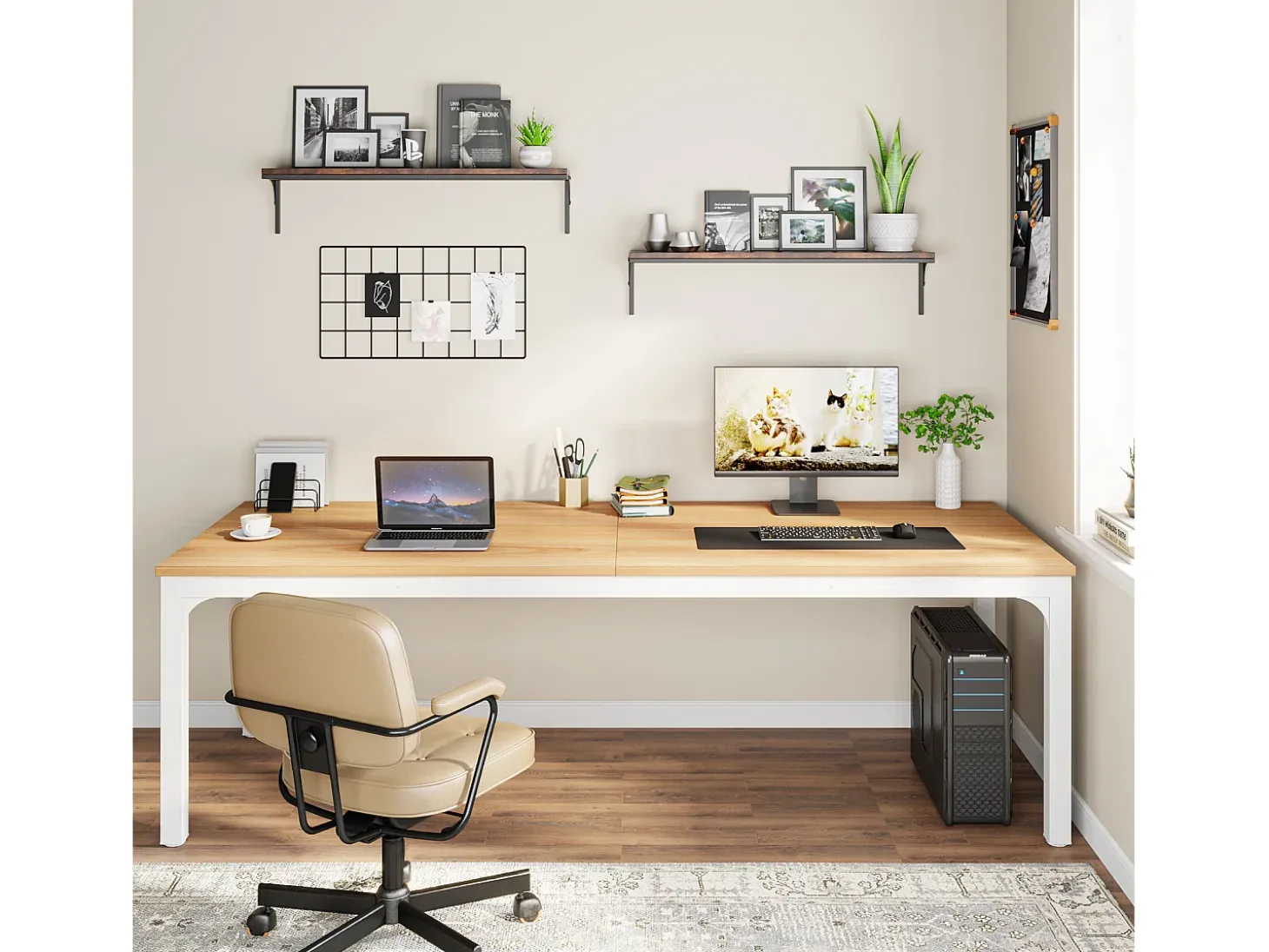 Mesa de Escritório para Home Office para 2 Pessoas, Mesa de Computador Extra Longa de 200cm, Workstation Dupla para Home Office