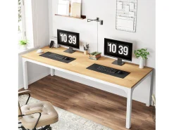 Mesa de Escritório para Home Office para 2 Pessoas, Mesa de Computador Extra Longa de 200cm, Workstation Dupla para Home Office