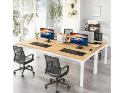 Mesa de Escritório para Home Office para 2 Pessoas, Mesa de Computador Extra Longa de 200cm, Workstation Dupla para Home Office