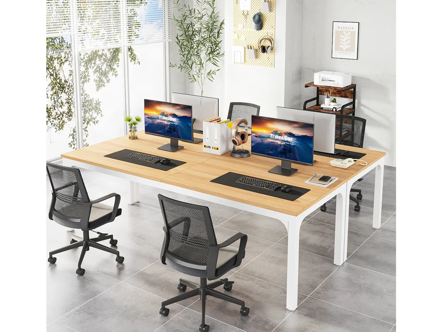Mesa de Escritório para Home Office para 2 Pessoas, Mesa de Computador Extra Longa de 200cm, Workstation Dupla para Home Office
