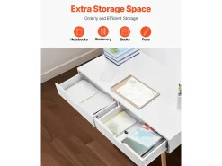 Mesa de Escritório Pequena SucceBuy Secretária de Computador Pequena com Gaveta para Quarto, Branca e Madeira