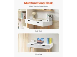 Mesa de Escritório Pequena SucceBuy Secretária de Computador Pequena com Gaveta para Quarto, Branca e Madeira