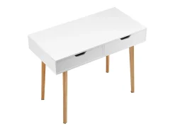 Mesa de Escritório Pequena SucceBuy Secretária de Computador Pequena com Gaveta para Quarto, Branca e Madeira