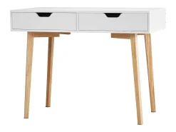 Mesa de Escritório Pequena SucceBuy Secretária de Computador Pequena com Gaveta para Quarto, Branca e Madeira