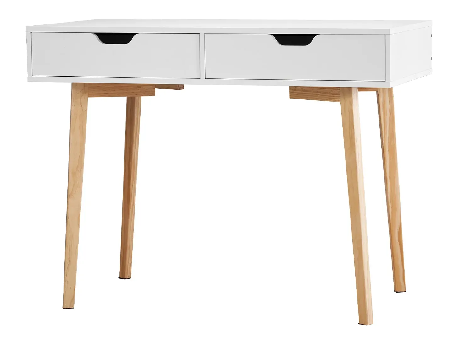 Mesa de Escritório Pequena SucceBuy Secretária de Computador Pequena com Gaveta para Quarto, Branca e Madeira