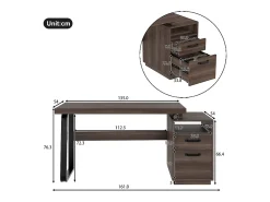 Mesa de estudo simples 135×54 cm - 2 gavetas silenciosas - tampo espaçoso - marrom + preto