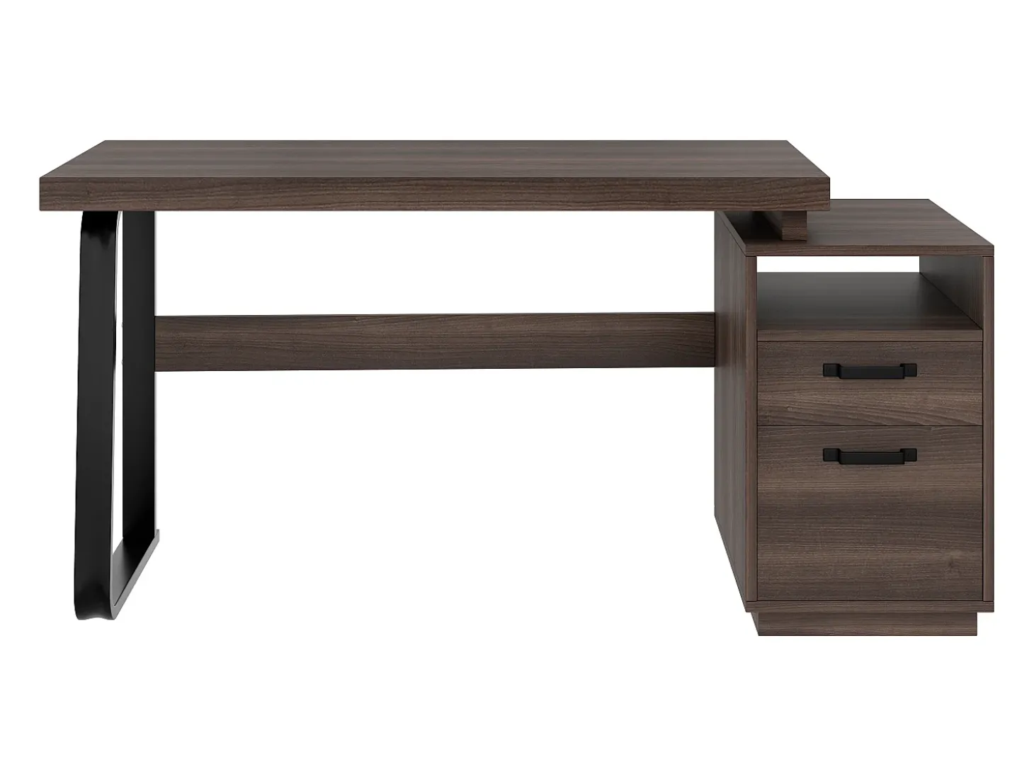 Mesa de estudo simples 135×54 cm - 2 gavetas silenciosas - tampo espaçoso - marrom + preto