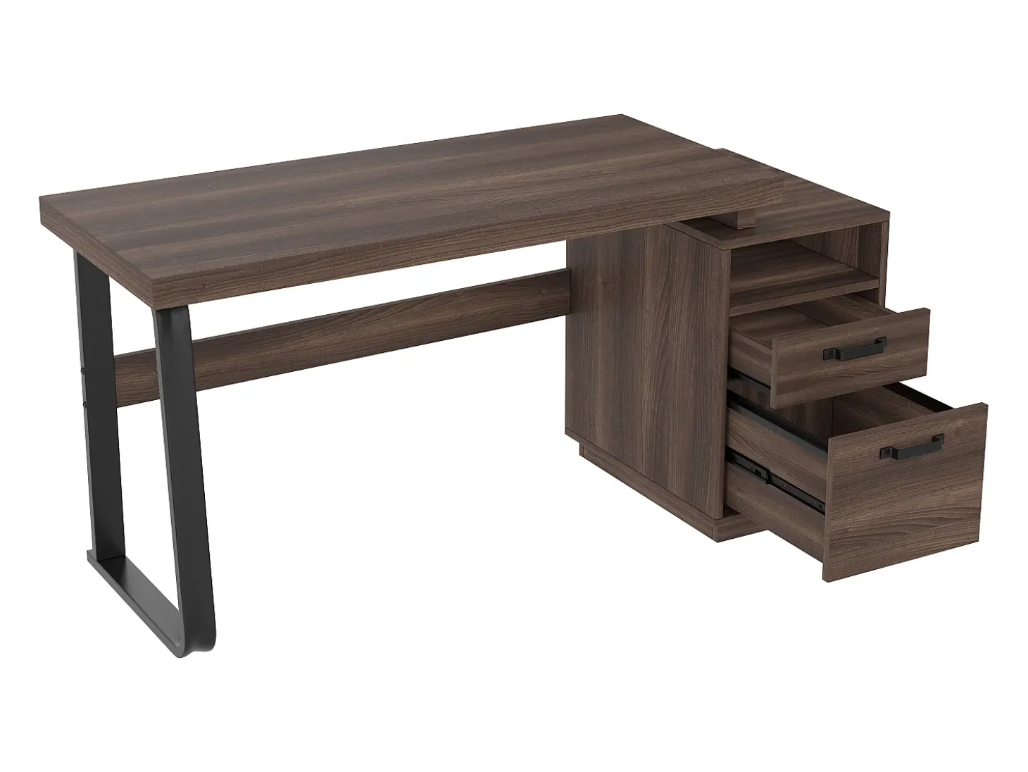 Mesa de estudo simples 135×54 cm - 2 gavetas silenciosas - tampo espaçoso - marrom + preto