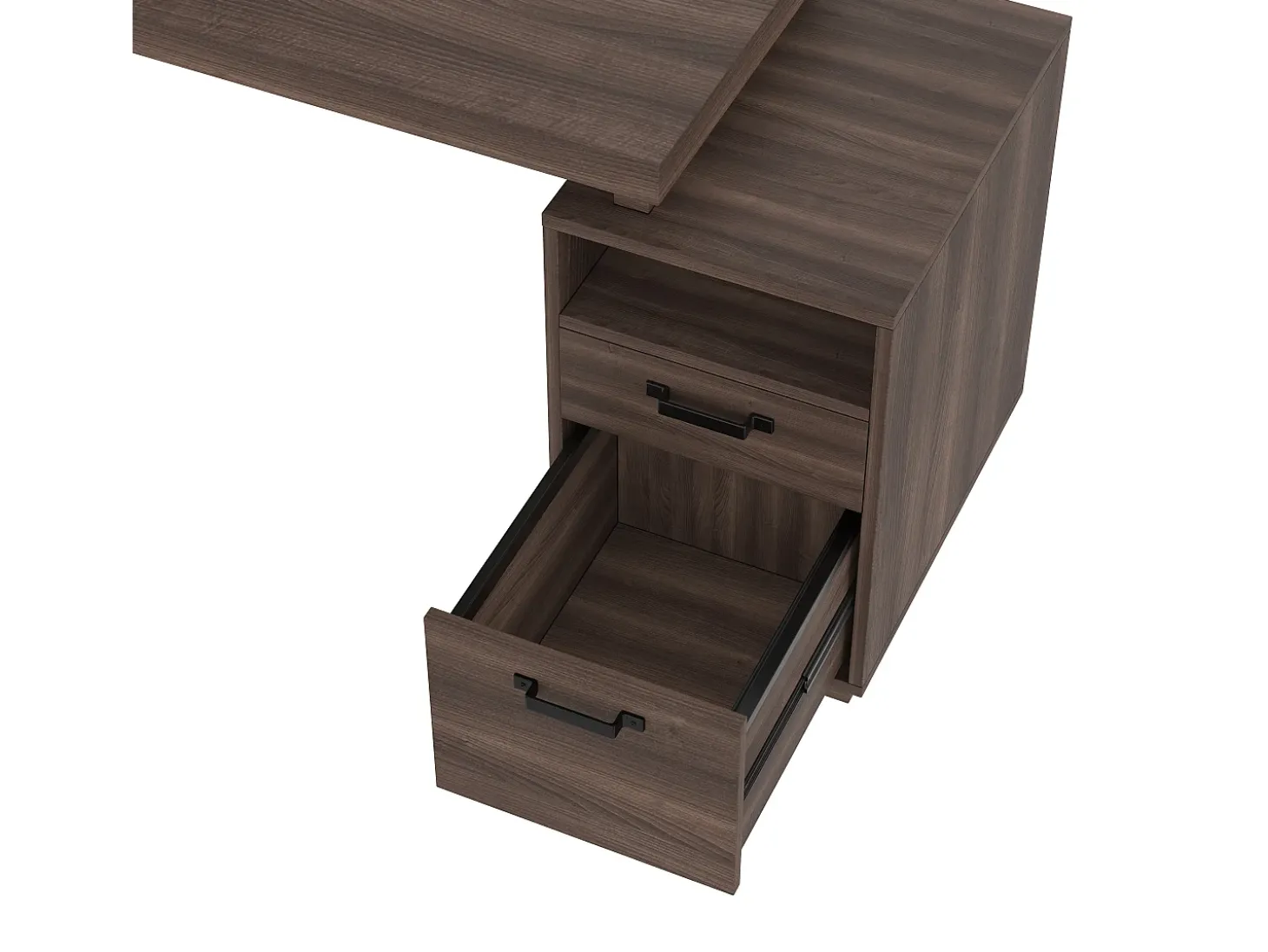 Mesa de estudo simples 135×54 cm - 2 gavetas silenciosas - tampo espaçoso - marrom + preto