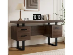 Mesa de estudo simples 135×54 cm - 3 gavetas silenciosas - tampo espaçoso - marrom + preto