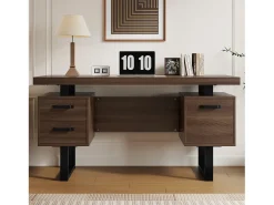 Mesa de estudo simples 135×54 cm - 3 gavetas silenciosas - tampo espaçoso - marrom + preto