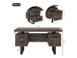 Mesa de estudo simples 135×54 cm - 3 gavetas silenciosas - tampo espaçoso - marrom + preto