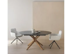 Mesa de extensão de folhas 120/160x90 com base em carvalho e tampo em cerâmica preta