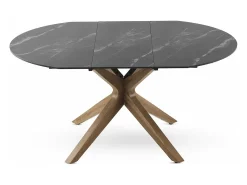 Mesa de extensão de folhas 120/160x90 com base em carvalho e tampo em cerâmica preta