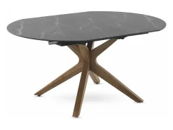 Mesa de extensão de folhas 120/160x90 com base em carvalho e tampo em cerâmica preta