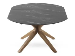 Mesa de extensão de folhas 120/160x90 com base em carvalho e tampo em cerâmica preta