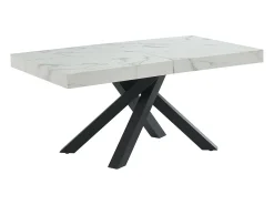 Mesa de jantar 6 a 10 lugares MDF e metal - Efeito mármore branco e preto - CATONAV