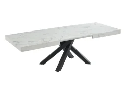 Mesa de jantar 6 a 10 lugares MDF e metal - Efeito mármore branco e preto - CATONAV