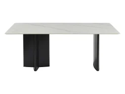 Mesa de jantar 8 lugares cerâmica e MDF efeito mármore branco e preto - SINAN