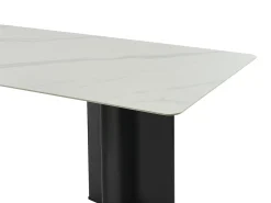 Mesa de jantar 8 lugares cerâmica e MDF efeito mármore branco e preto - SINAN