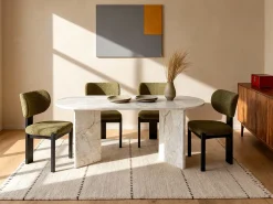 Mesa de jantar 8 lugares efeito mármore branco - TOPANIA