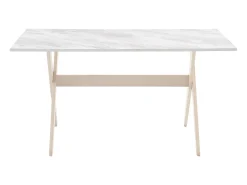 Mesa de jantar 6 lugares em MDF e faia branco e natural claro - SERANI
