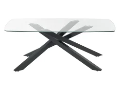 Mesa de jantar 8 lugares vidro temperado e metal preto, transparente - METRILIA